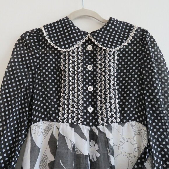 VINTAGE PANTEL 70's Prairie Peasant Cottagecore Floral Polka Dot Maxi Dress - Picture 6 of 16